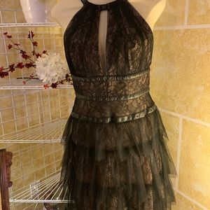 Like New BCBG Hilario Lace Grommet Halter Dress